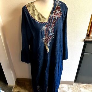 Embroidered Denim Maxi Dress with Floral Design boho style
